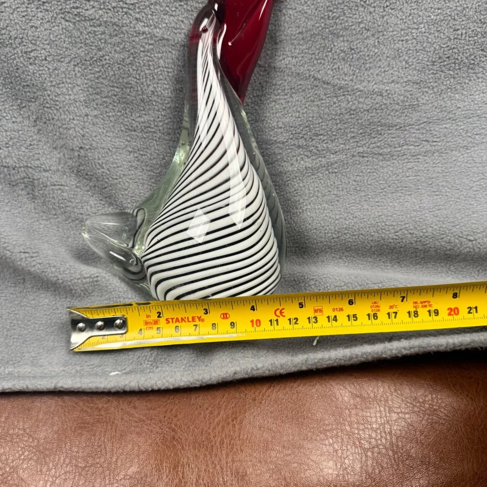 Vintage Murano Style Glass Toucan Black White Striped Bird 1970s Hand Blown 7.5